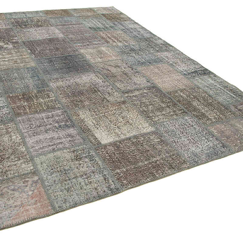 Gris Alfombra De Retazos Turca Sobre-teñida - 248 cm x 349 cm - K0049773