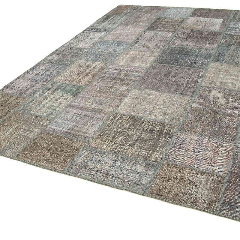 Gris Alfombra De Retazos Turca Sobre-teñida - 248 cm x 349 cm - K0049773