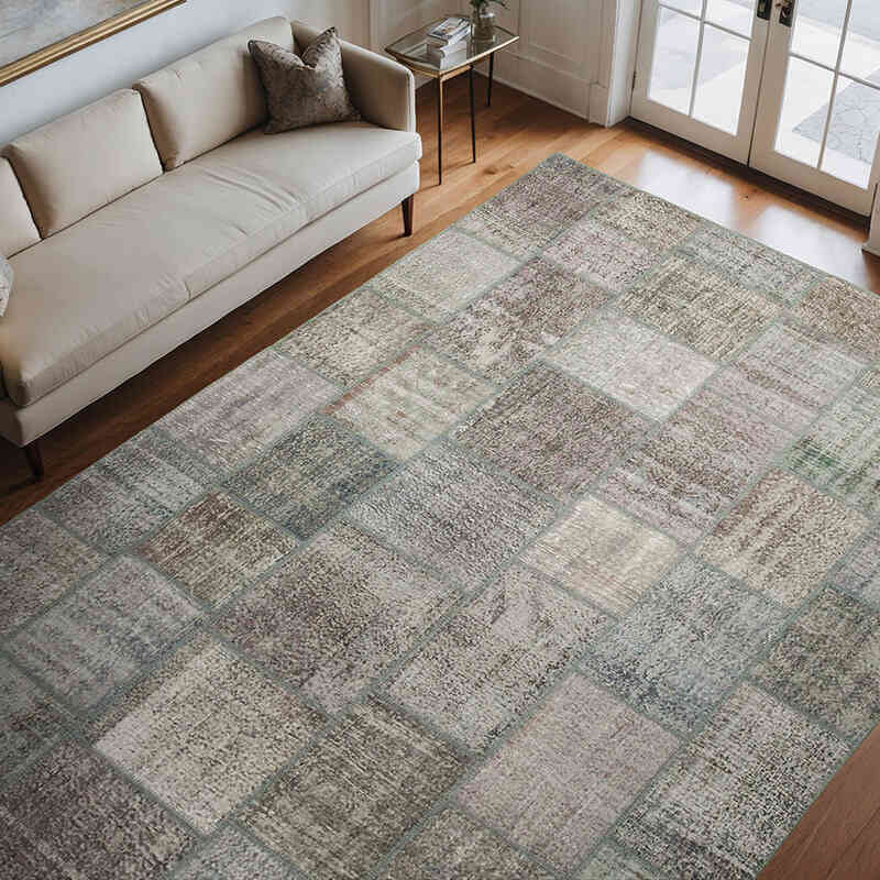 Gris Alfombra De Retazos Turca Sobre-teñida - 248 cm x 349 cm - K0049773