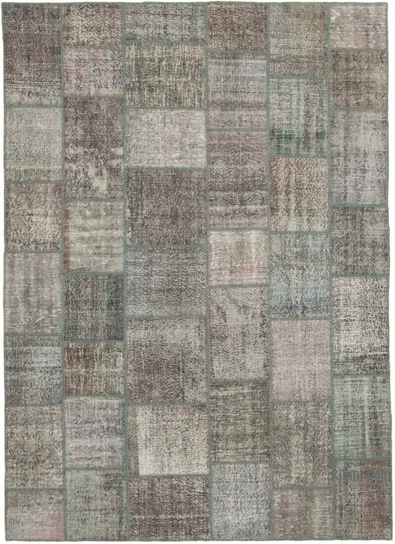 Gris Alfombra De Retazos Turca Sobre-teñida - 248 cm x 349 cm - K0049773