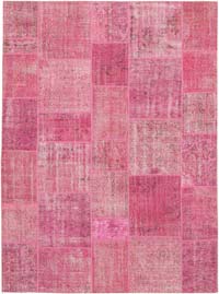 Pink Patchwork Hand-Knotted Turkish Rug - 8' 2" x 11' 6" (98" x 138")