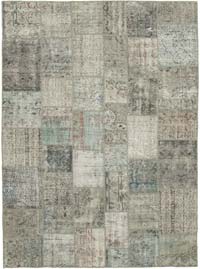 Gray Patchwork Hand-Knotted Turkish Rug - 8' 3" x 11' 6" (99" x 138")