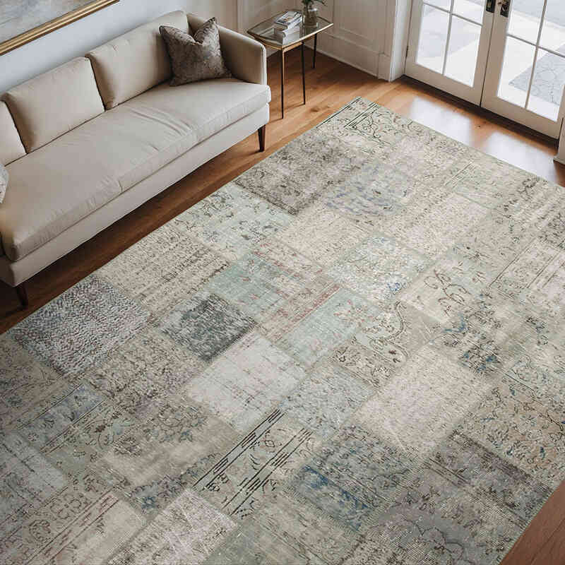 Gri Boyalı Patchwork Halı - 252 cm x 351 cm - K0049778