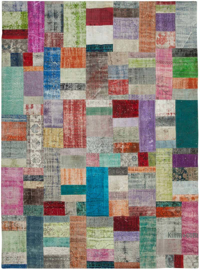 Multicolor Patchwork Hand-Knotted Turkish Rug - 8' 11" x 12' 1" (107 in. x 145 in.) - K0049781