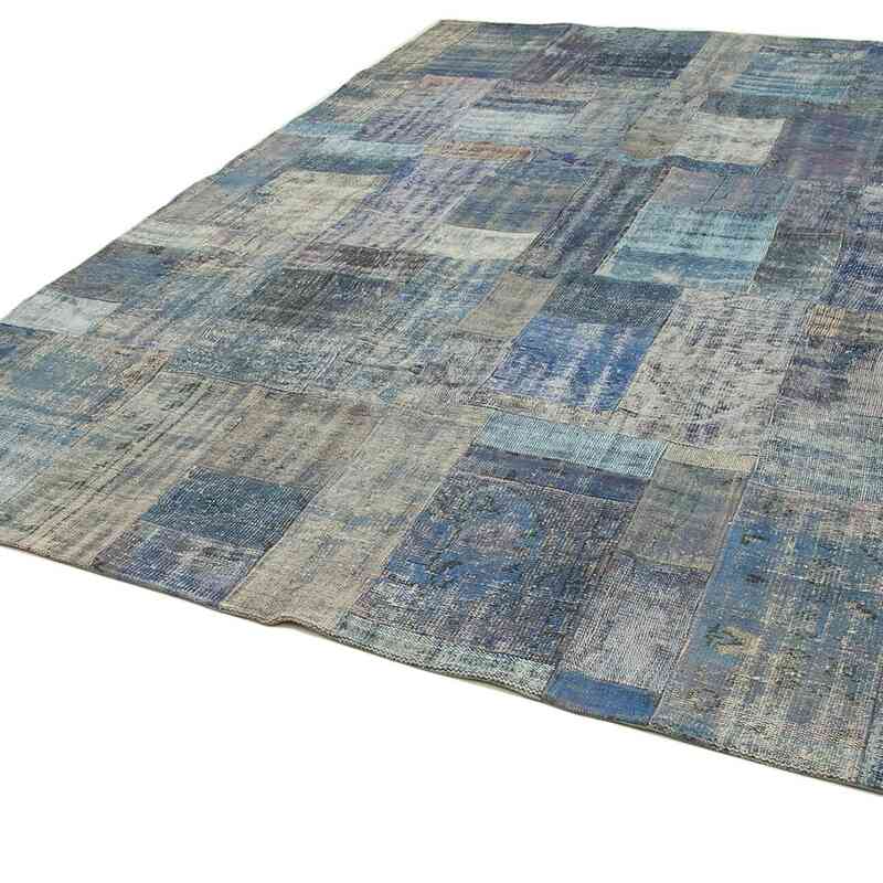 Mavi Boyalı Patchwork Halı - 251 cm x 349 cm - K0049785
