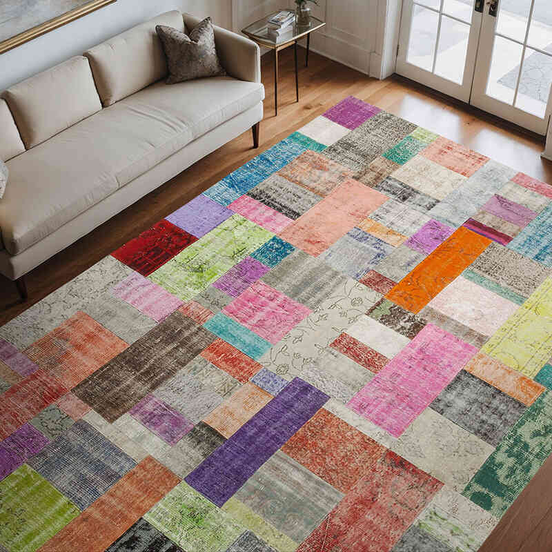 Multicolor Alfombra De Retazos Turca Sobre-teñida - 251 cm x 351 cm - K0049786