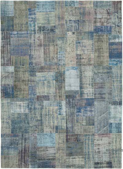 Blue Patchwork Hand-Knotted Turkish Rug - 8' 2" x 11' 6" (98 in. x 138 in.)