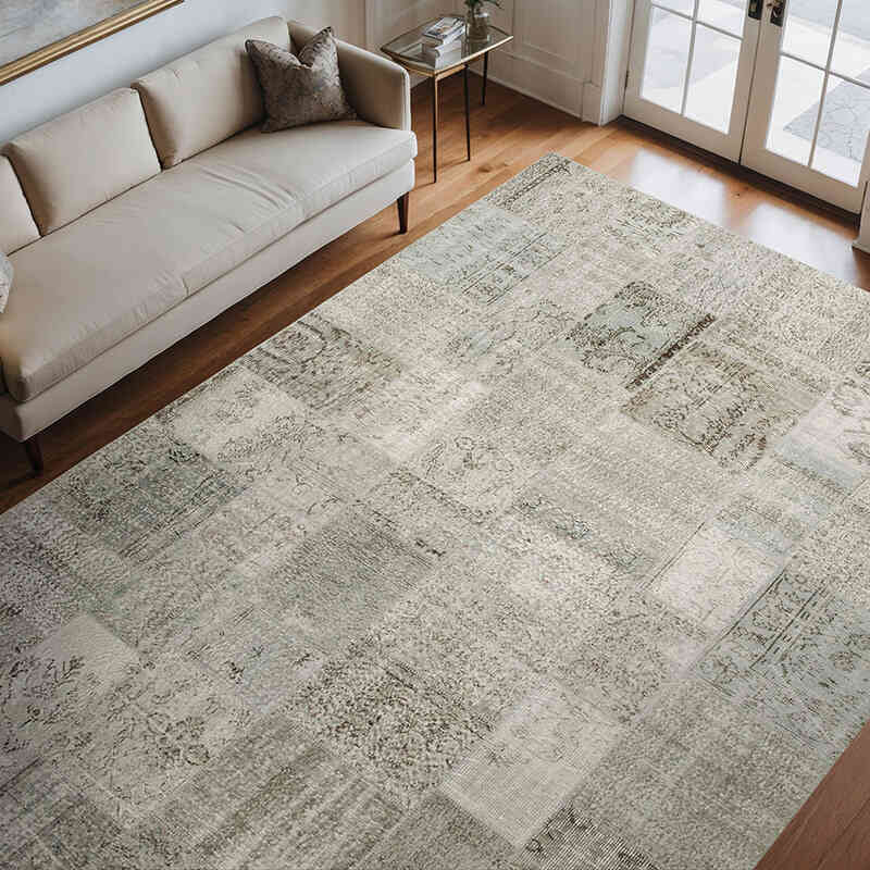 Gri Boyalı Patchwork Halı - 250 cm x 350 cm - K0049807