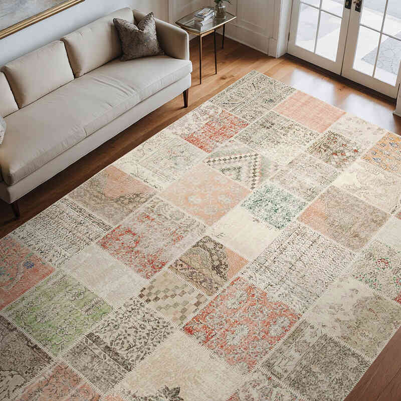 Patchwork Hand-Knotted Turkish Rug - 8' 2" x 11' 6" (98" x 138") - K0049808