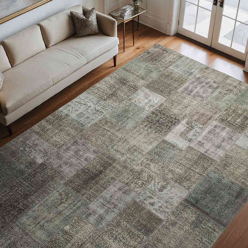 Gri Boyalı Patchwork Halı - 247 cm x 350 cm - K0049814