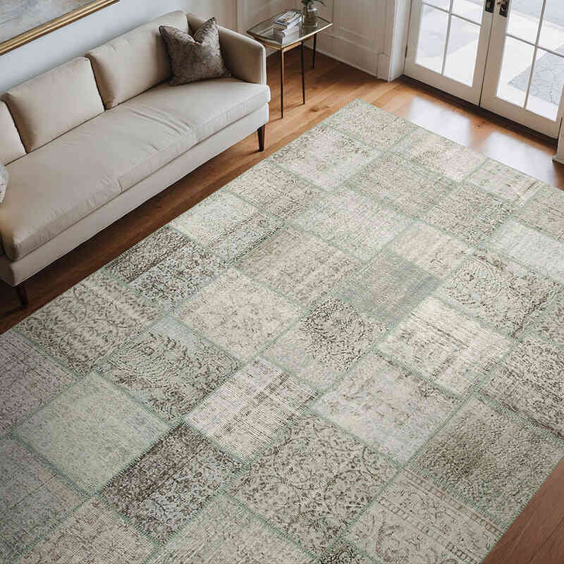 Azul Alfombra De Retazos Turca Sobre-teñida - 250 cm x 350 cm - K0049816