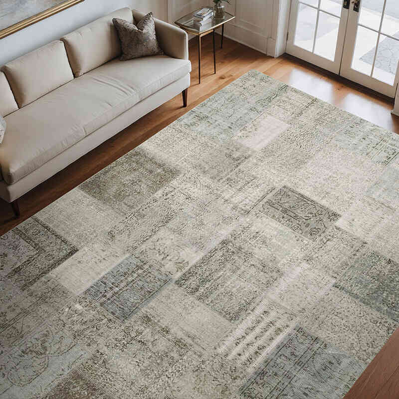 Gri Boyalı Patchwork Halı - 252 cm x 350 cm - K0049821