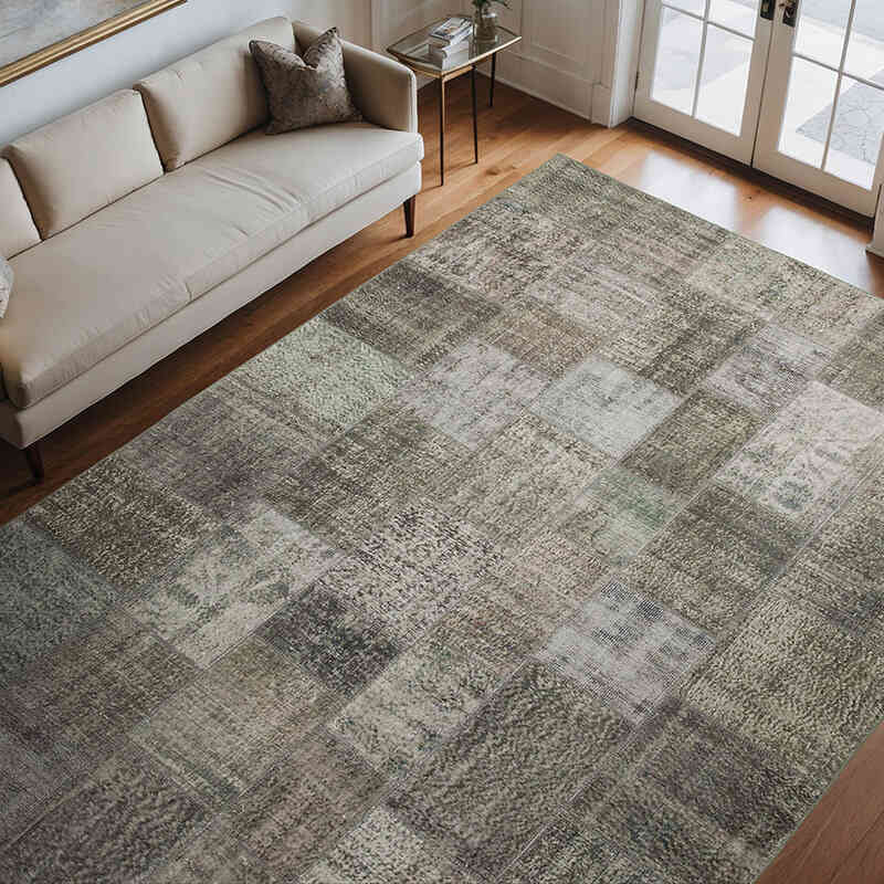 Gri Boyalı Patchwork Halı - 247 cm x 350 cm - K0049828