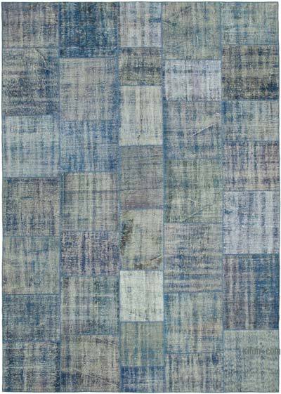 蓝色拼布手工打结土耳其地毯- 8英尺x11英尺5英寸(96英寸)。x 137。)