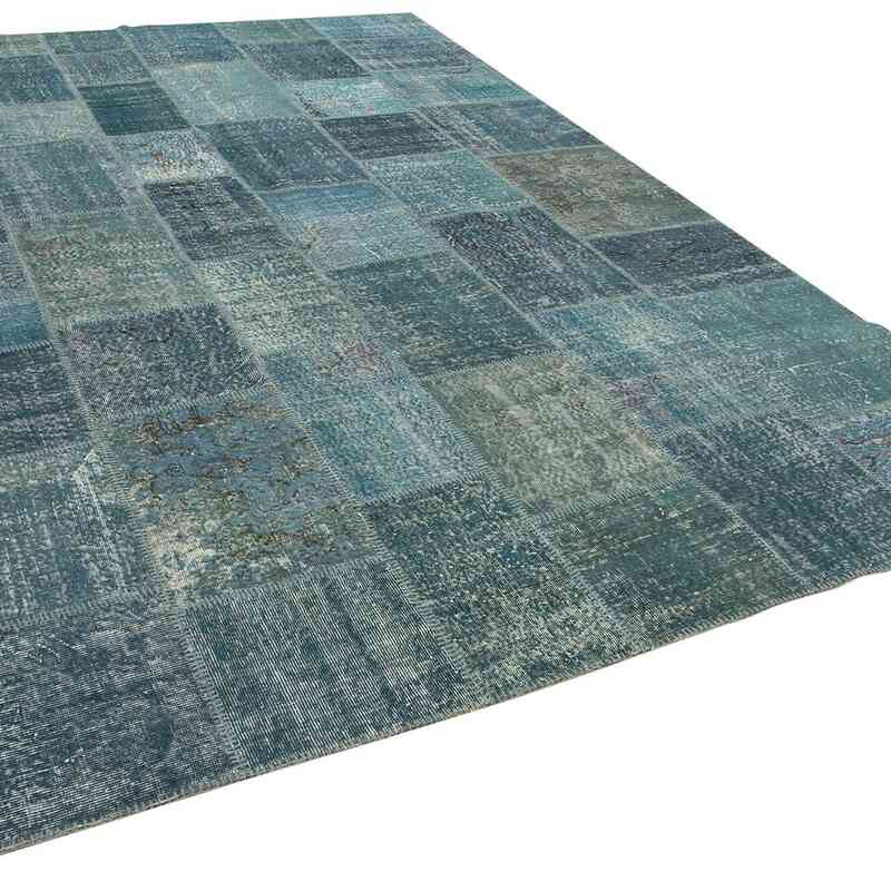 Mavi-Yeşil Boyalı Patchwork Halı - 254 cm x 353 cm - K0049835