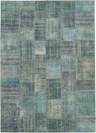 Mavi-Yeşil Boyalı Patchwork Halı - 254 cm x 353 cm