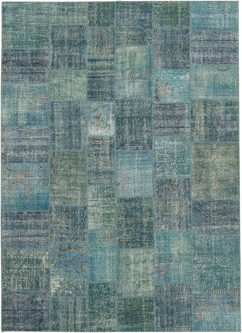 Mavi-Yeşil Boyalı Patchwork Halı - 254 cm x 353 cm - K0049835