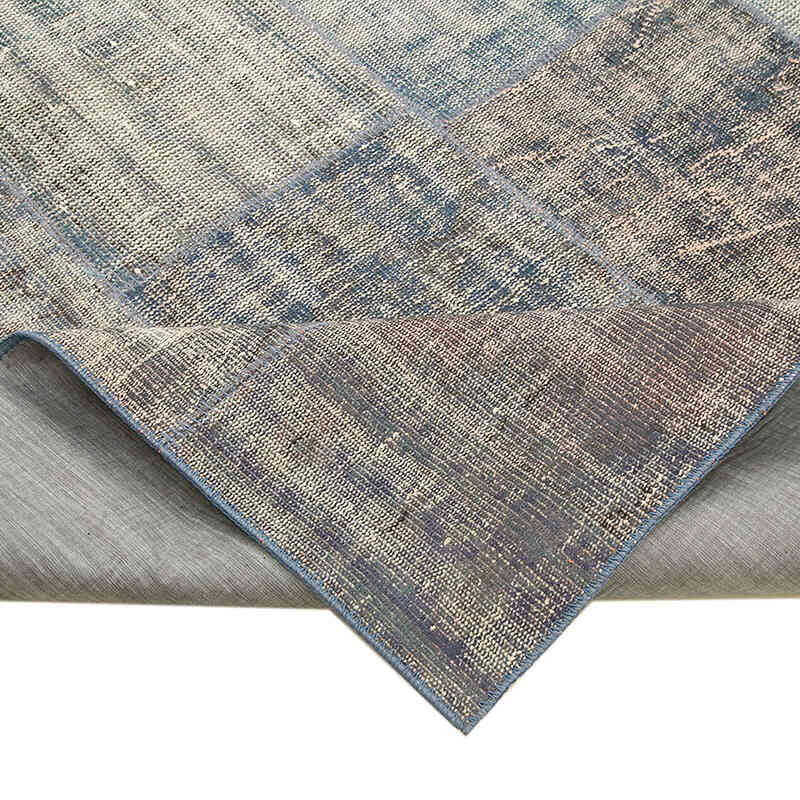 Azul Alfombra De Retazos Turca Sobre-teñida - 247 cm x 356 cm - K0049838