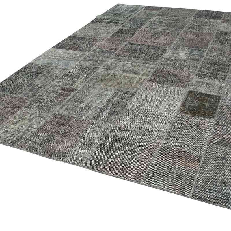 Grey Patchwork Hand-Knotted Turkish Rug - 8' 2" x 11' 7" (98 in. x 139 in.) - K0049839