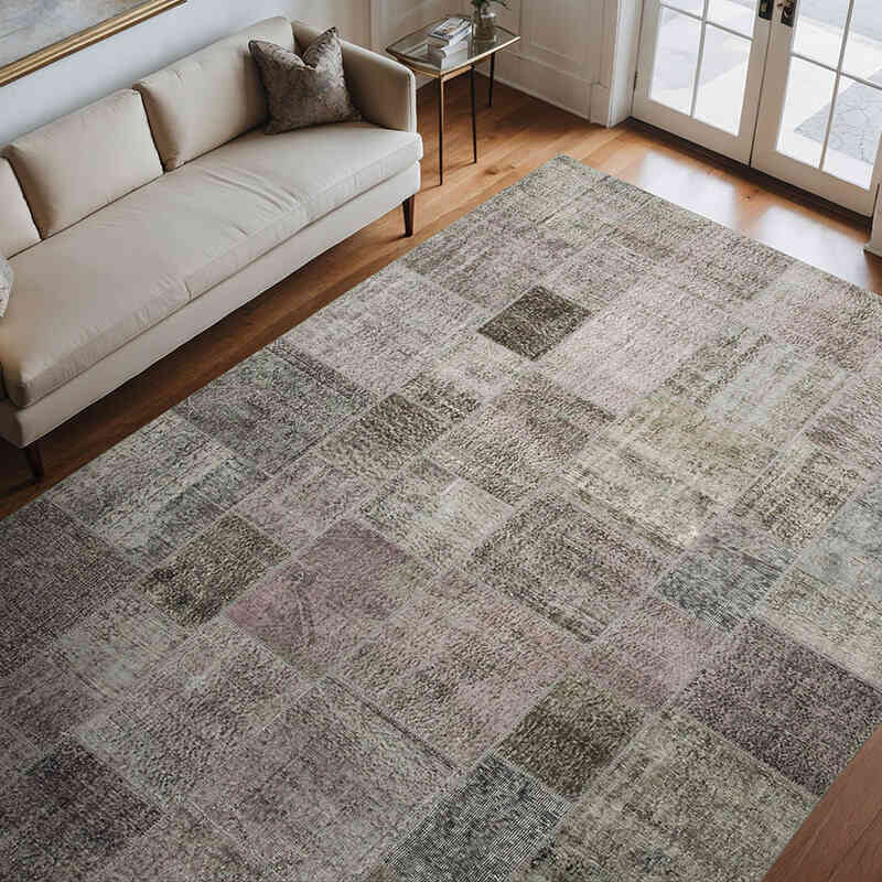 Gri Boyalı Patchwork Halı - 250 cm x 352 cm - K0049839