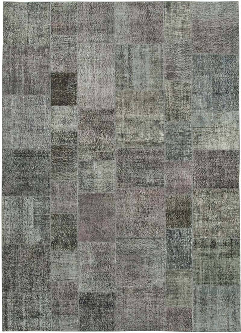Grey Patchwork Hand-Knotted Turkish Rug - 8' 2" x 11' 7" (98 in. x 139 in.) - K0049839