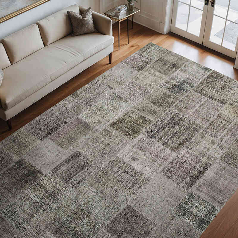 Gri Boyalı Patchwork Halı - 245 cm x 352 cm - K0049841
