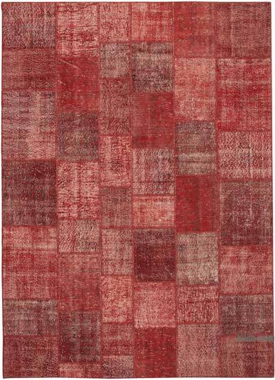 Red Patchwork Hand-Knotted Turkish Rug - 8' 4" x 11' 7" (100 in. x 139 in.)