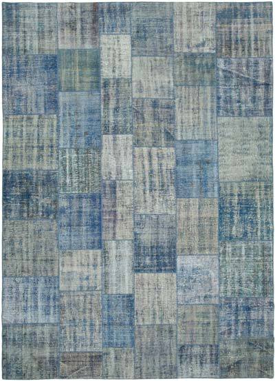 Blue Patchwork Hand-Knotted Turkish Rug - 8' 2" x 11' 4" (98 in. x 136 in.)