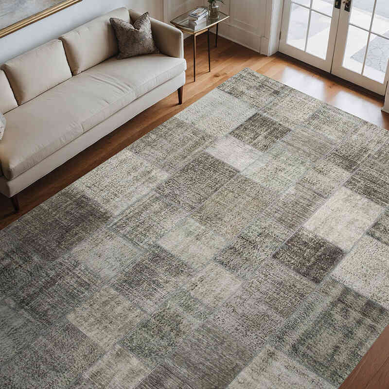 Gri Boyalı Patchwork Halı - 248 cm x 346 cm - K0049853