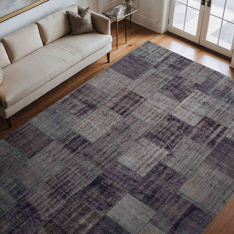 Negro Alfombra De Retazos Turca Sobre-teñida - 257 cm x 352 cm - K0049859