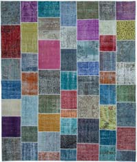 Multicolor Patchwork Hand-Knotted Turkish Rug - 8' 2" x 9' 9" (98" x 117")