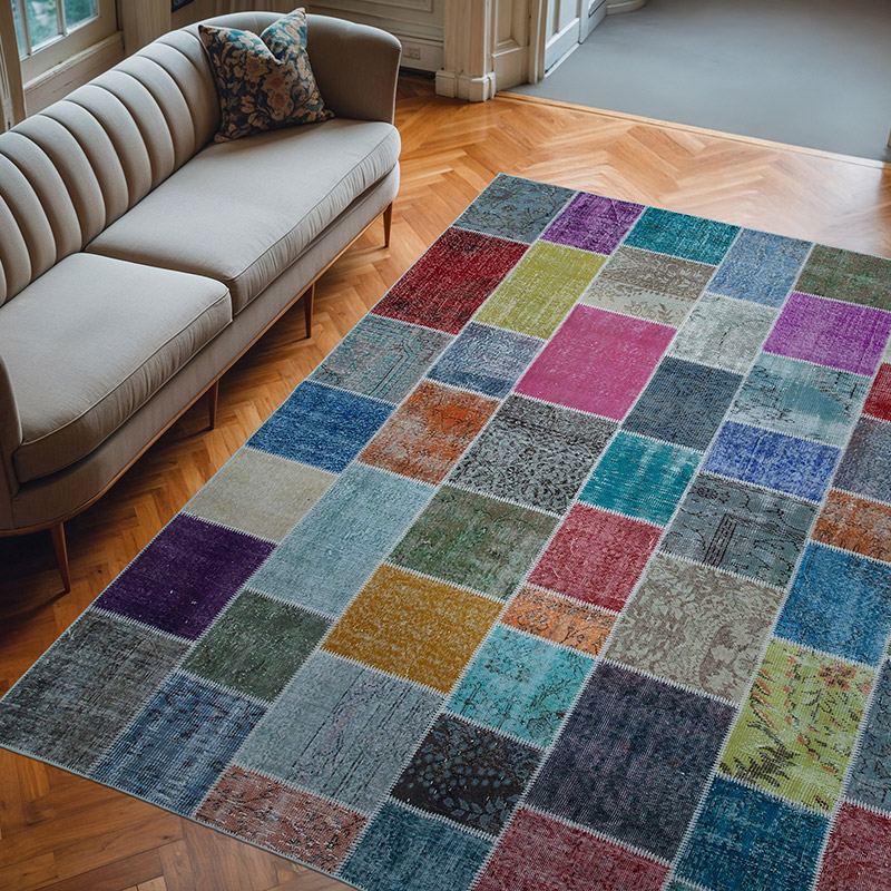 Multicolor Alfombra De Retazos Turca Sobre-teñida - 250 cm x 298 cm - K0049868
