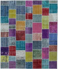 Multicolor Patchwork Hand-Knotted Turkish Rug - 8' 2" x 9' 10" (98" x 118")