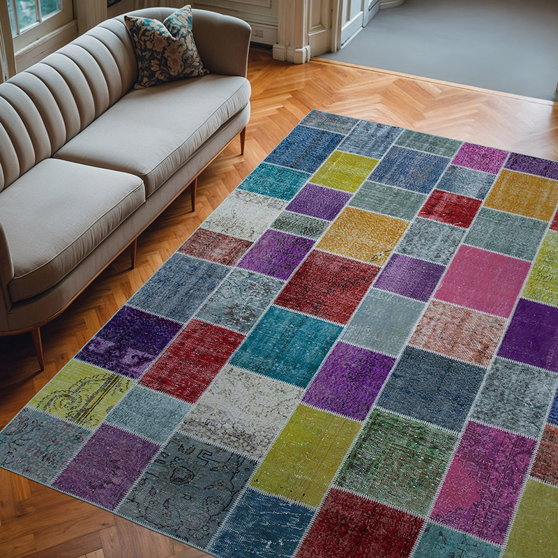 Multicolor Alfombra De Retazos Turca Sobre-teñida - 250 cm x 300 cm - K0049880