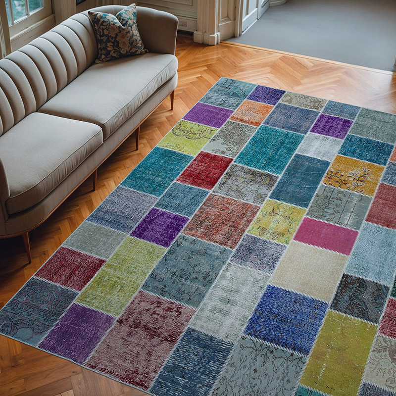 Multicolor Alfombra De Retazos Turca Sobre-teñida - 249 cm x 296 cm - K0049887
