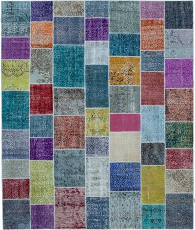多色拼布手工打结的土耳其地毯-8'2“ x 9'9”（98英寸x 117英寸）