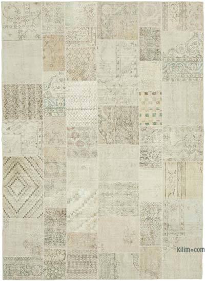 Beige Patchwork Hand-Knotted Turkish Rug - 8' 2" x 11' 6" (98 in. x 138 in.)