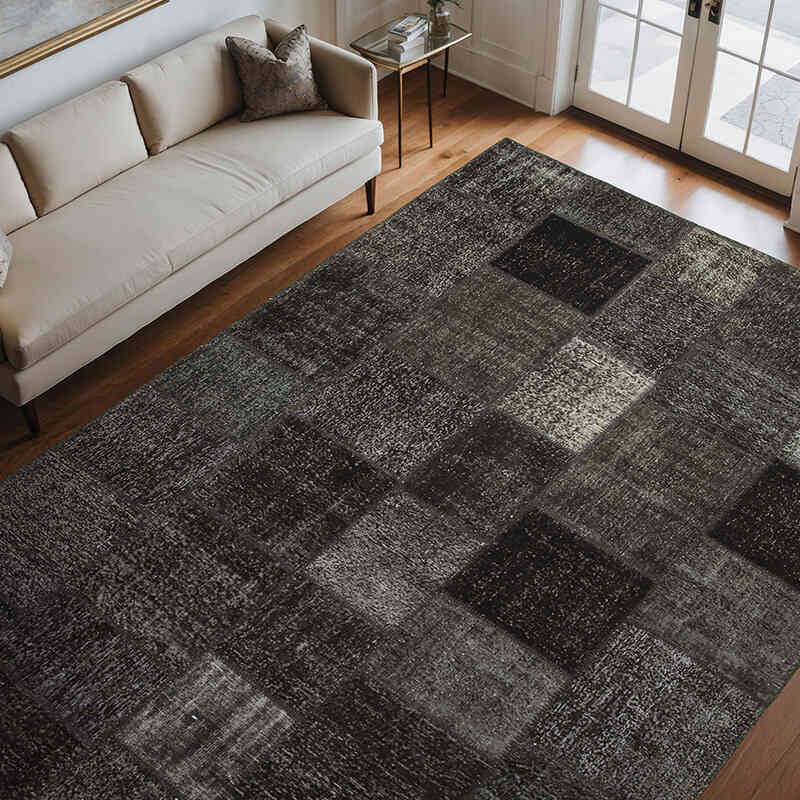 Siyah Boyalı Patchwork Halı - 250 cm x 352 cm - K0049914