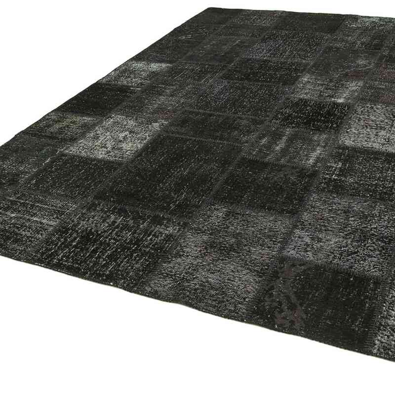 Negro Alfombra De Retazos Turca Sobre-teñida - 250 cm x 352 cm - K0049919