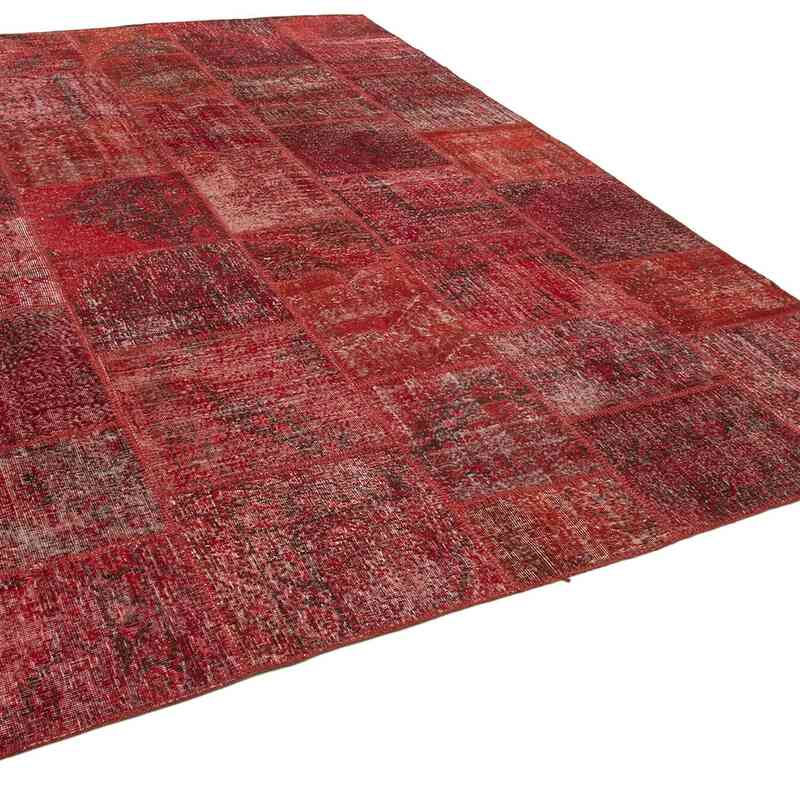 Red Patchwork Hand-Knotted Turkish Rug - 8' 2" x 11' 8" (98 in. x 140 in.) - K0049933