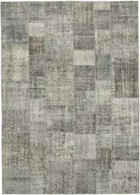 Gray Patchwork Hand-Knotted Turkish Rug - 8' 2" x 11' 6" (98" x 138")