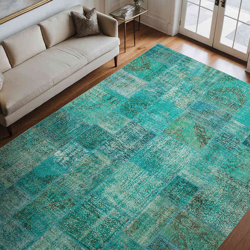 Alfombra De Retazos Turca Sobre-teñida - 251 cm x 351 cm - K0049941