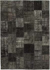 Black Patchwork Hand-Knotted Turkish Rug - 8' 2" x 11' 7" (98" x 139")