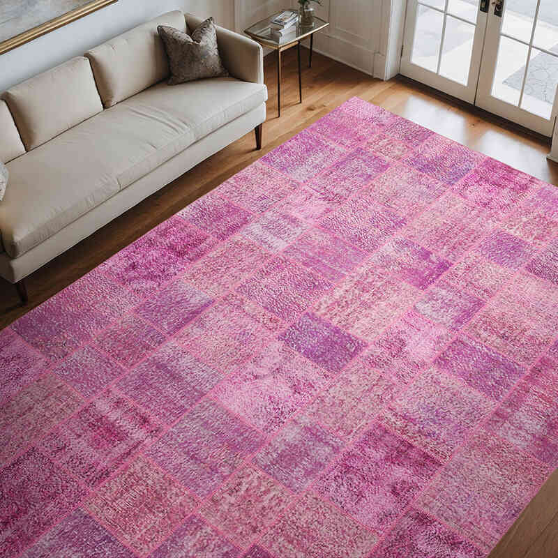 Pembe Boyalı Patchwork Halı - 250 cm x 350 cm - K0049947