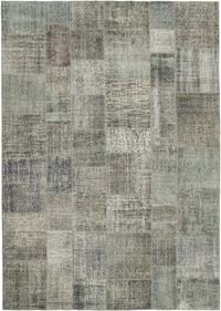 Gray Patchwork Hand-Knotted Turkish Rug - 8' 2" x 11' 6" (98" x 138")