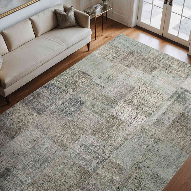 Gris Alfombra De Retazos Turca Sobre-teñida - 250 cm x 350 cm - K0049948