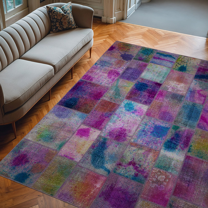 Multicolor Patchwork Hand-Knotted Turkish Rug - 7' 10" x 9' 10" (94" x 118") - K0049965