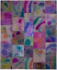 Multicolor Patchwork Hand-Knotted Turkish Rug - 8' 2" x 9' 10" (98" x 118")