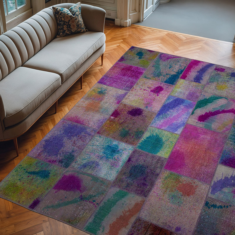 Multicolor Patchwork Hand-Knotted Turkish Rug - 8' 2" x 9' 10" (98" x 118") - K0049967