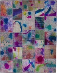 Multicolor Patchwork Hand-Knotted Turkish Rug - 7' 9" x 10'  (93" x 120")